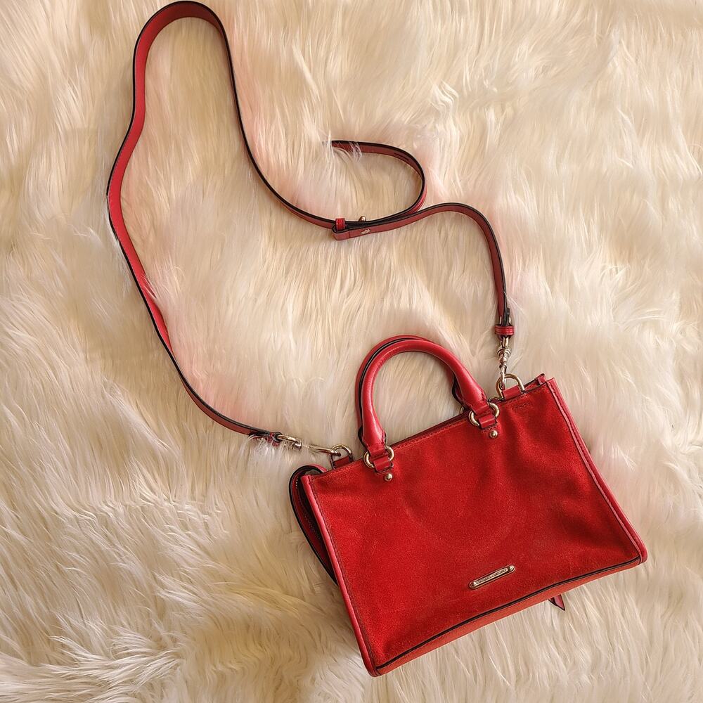 Rebecca Minkoff Purse Micro Bedford Crossbody Zip Satchel Scarlet Red Bag Tote - Picture 3 of 8